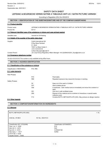 safety data sheet lefranc & bourgeois vernis satine a ... - Kreativ.de