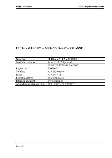 Puhja valla 2007.a. majandusaasta aruanne - Puhja vald