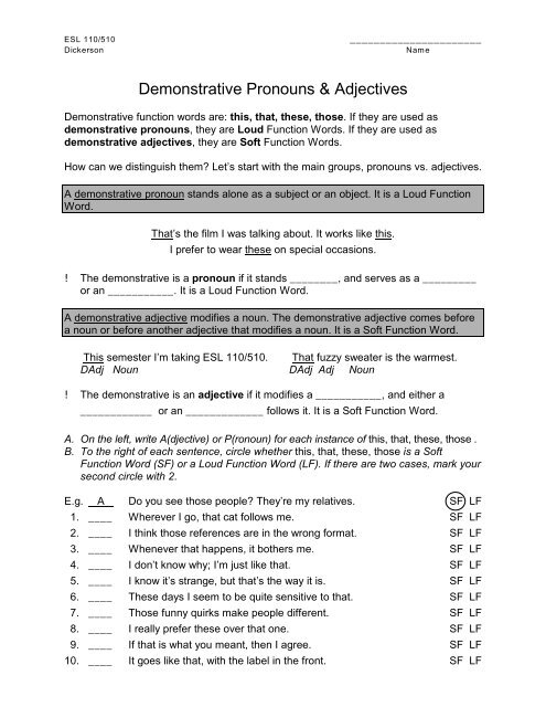 Demonstrative Pronouns & Adjectives