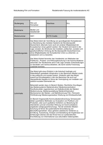 Modulkatalog Film und Fernsehen Redaktionelle ... - Medienakademie