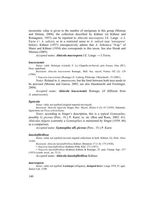 A nomenclatural revision of the genus Alnicola - Fungal diversity