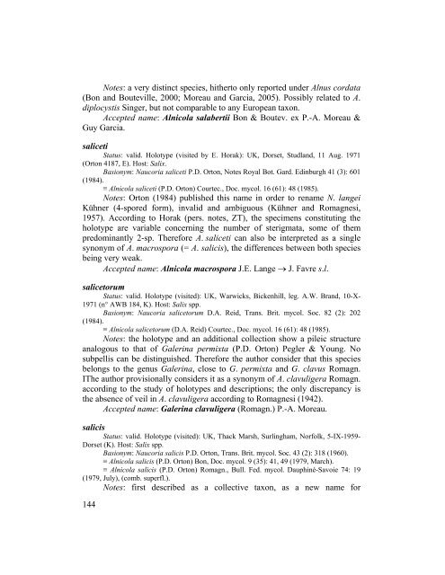 A nomenclatural revision of the genus Alnicola - Fungal diversity