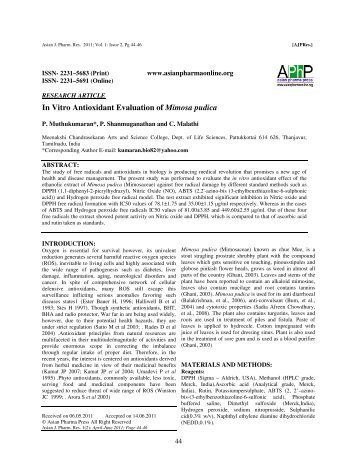 In Vitro Antioxidant Evaluation of Mimosa pudica - asian pharma press