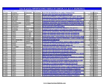 Lista de precios IMPORTACIONES FABIOLA DE CANCUN S.A de C.V (03/09/2015 )