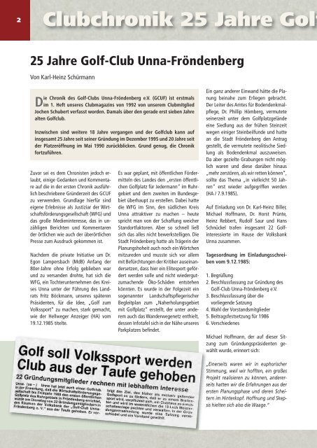 Clubchronik 25 Jahre Golf - Golf Club Unna-Fröndenberg e.V.