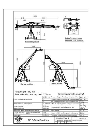 technical specification camera crane system GF-8 Xten