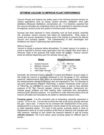 OPTIMISE VACUUM TO IMPROVE PLANT PERFORMNCE 10^-3 10^-7