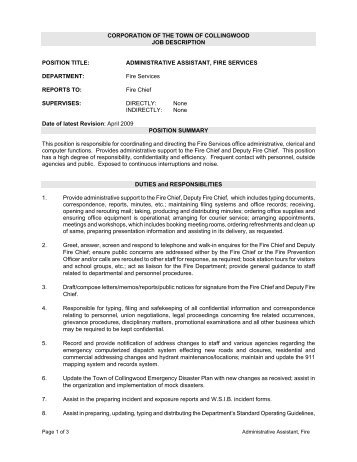 Administrative Assistant Fire Services Job description.pdf - Town of ...