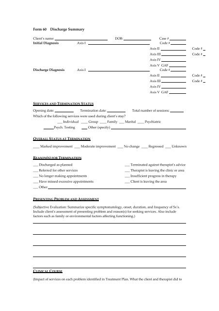 Form 60 Discharge Summary
