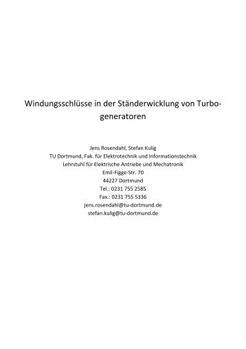 Windungsschlüsse in der Ständerwicklung von Turbo- generatoren