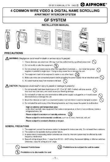 GF Audio/Video Installation Manual - Aiphone