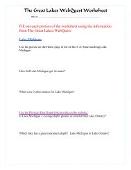 The Great Lakes WebQuest Worksheet