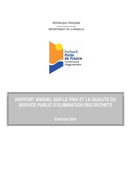 rapport annuel sur le prix et la qualite du service public d'elimination ...