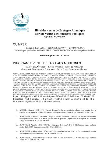 HÃ´tel des ventes de Bretagne Atlantique Sarl de ... - Henry Simon