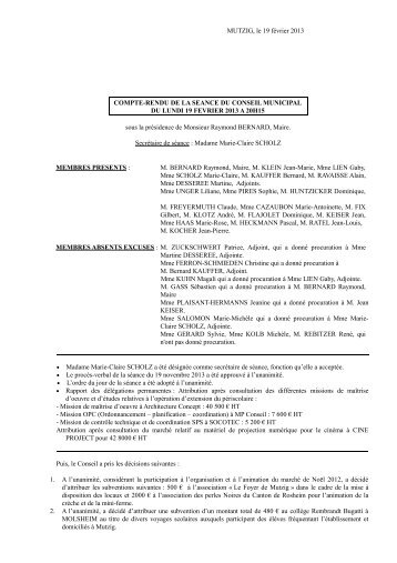 Compte rendu du Conseil Municipal du 19 fÃ©vrier ... - Ville de Mutzig