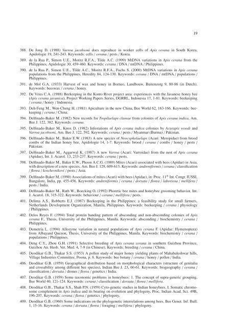 Bibliography of Apis cerana Fabricius - Apidologie