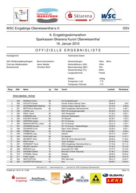 WSC Erzgebirge Oberwiesenthal eV DSV 6. Erzgebirgsskimarathon ...