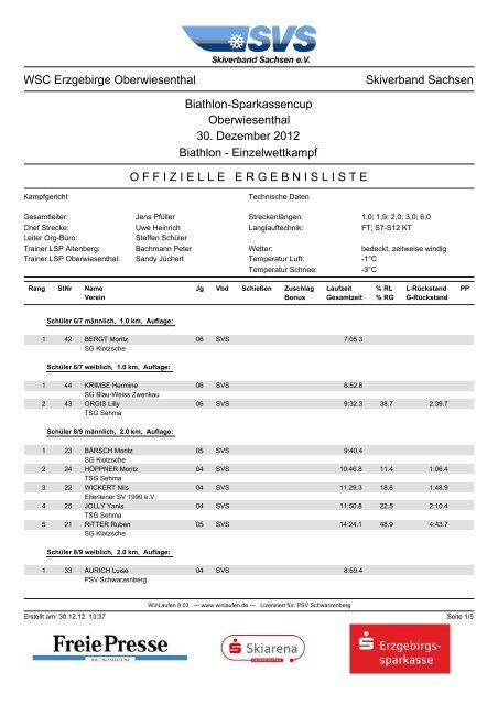 WSC Erzgebirge Oberwiesenthal Skiverband Sachsen Biathlon ...