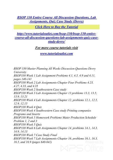 BSOP 330 Entire Course All Discussion Questions, Lab Assignments, Quiz ...