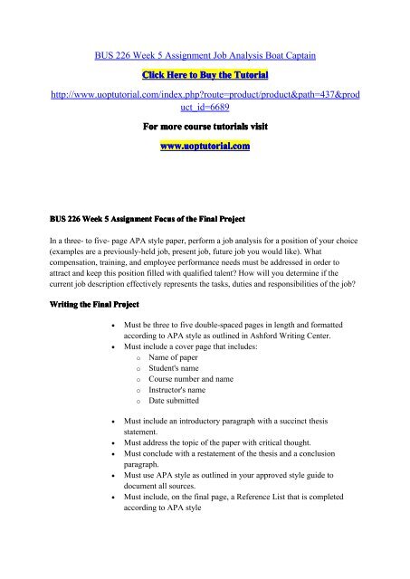 BUS 226 Week 5 Assignment Job Analysis Boat Captain/Uoptutorial