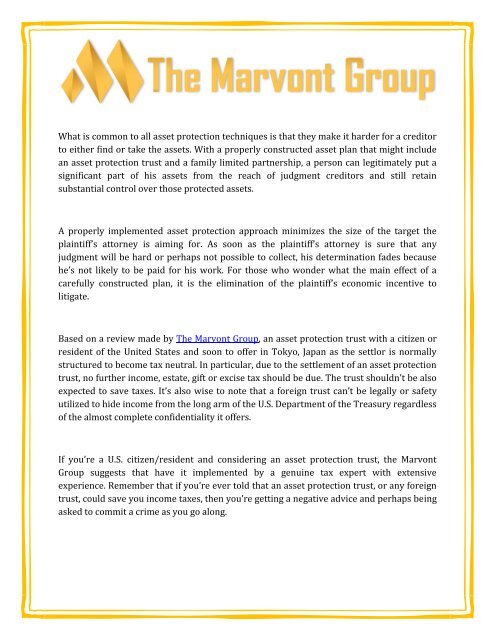 The Marvont Group: A Short Review on Asset Protection Trust