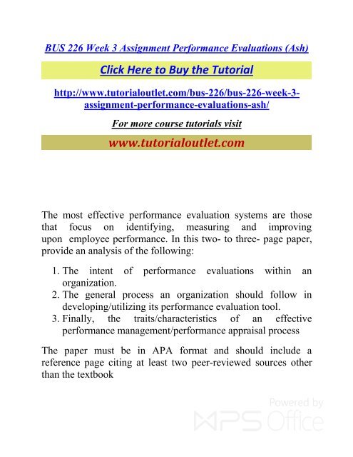 BUS 226 Week 3 Assignment Performance Evaluations (Ash) /Tutorialoutlet