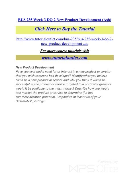 BUS 235 Week 3 DQ 2 New Product Development. /Tutorialoutlet