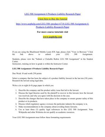 LEG 500 Assignment 4 Products Liability Research Paper/uophelp