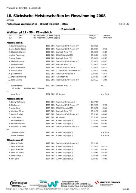 18 Sächsische Meisterschaften im Finswimming 2008