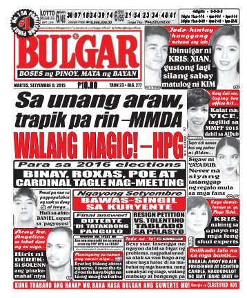 September 8, 2015 BULGAR: BOSES NG MASA, MATA NG BAYAN