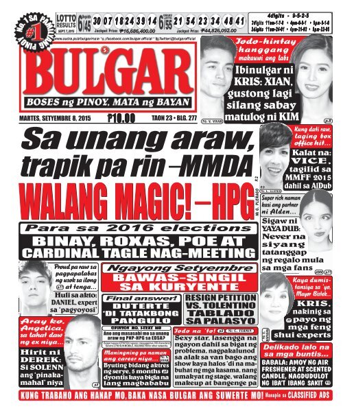 September 8, 2015 BULGAR: BOSES NG MASA, MATA NG BAYAN