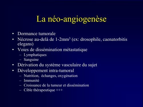 La néoangiogenèse tumorale