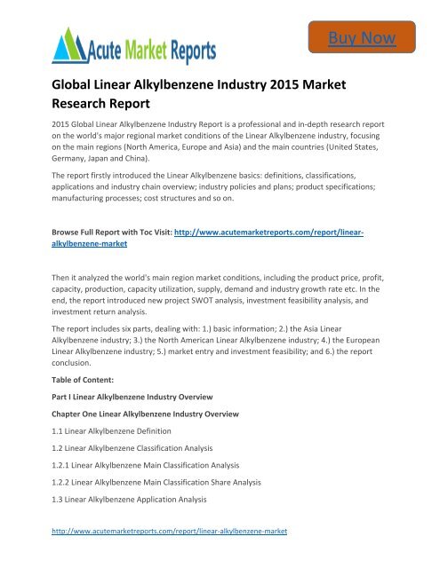 Global Linear Alkylbenzene Industry to 2020 Market Size, Industry Trends,Growth Prospects Till,: Acute Market Reports