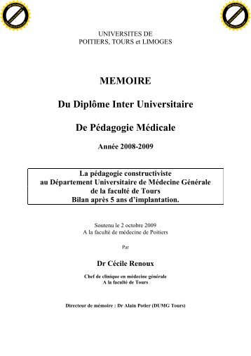 MEMOIRE Du Diplôme Inter Universitaire De Pédagogie Médicale