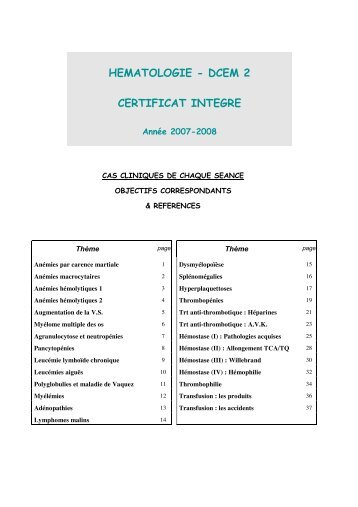 HEMATOLOGIE - DCEM 2 CERTIFICAT INTEGRE