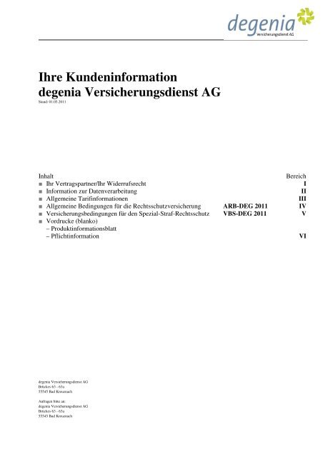 Ihre Kundeninformation Degenia Versicherungsdienst Ag