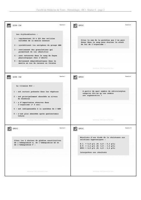 Faculté de Médecine de Tours - Hématologie - DC1 -Séance 6 – page 1