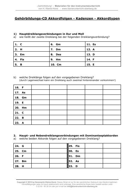 Gehorbildungs Cd Akkordfolgen Kadenzen Akkordtypen