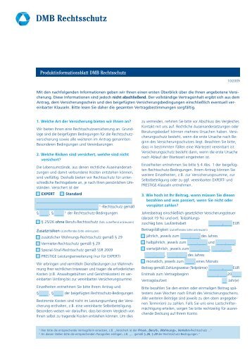 Produktinformationsblatt DMB Rechtsschutz