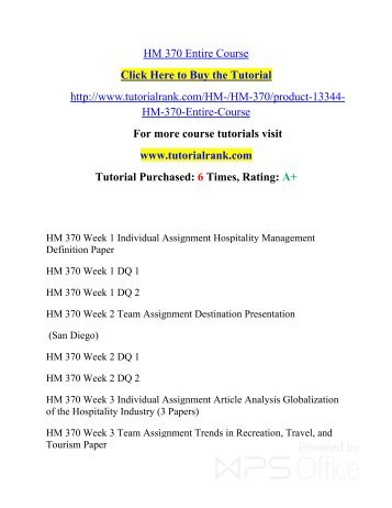 HM 370 Entire Courses/ Tutorialrank