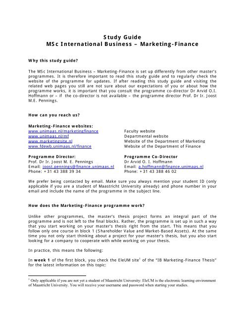 Marketing Finance Maastricht University