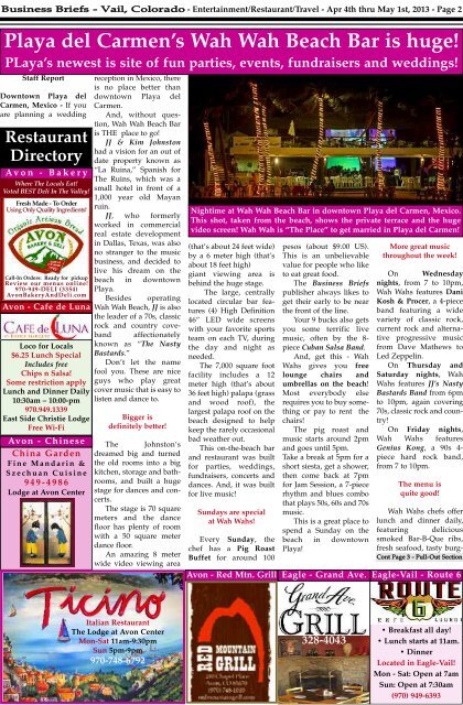 In the Restaurant, Entertainment, LifeStyle & Travel Section