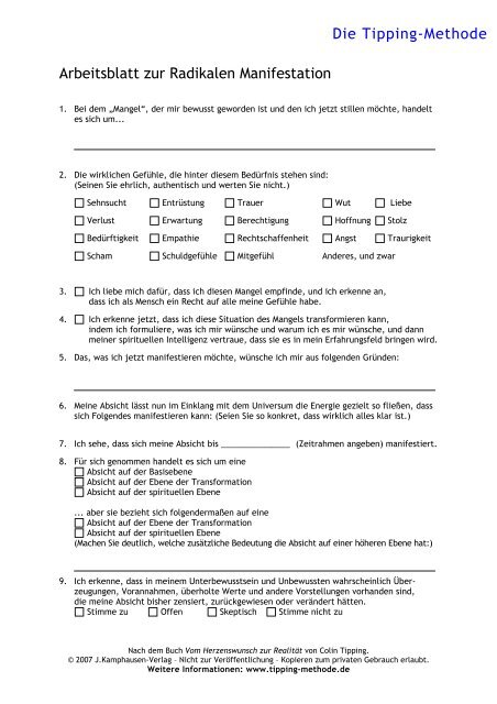Die Tipping-Methode Arbeitsblatt zur Radikalen Manifestation
