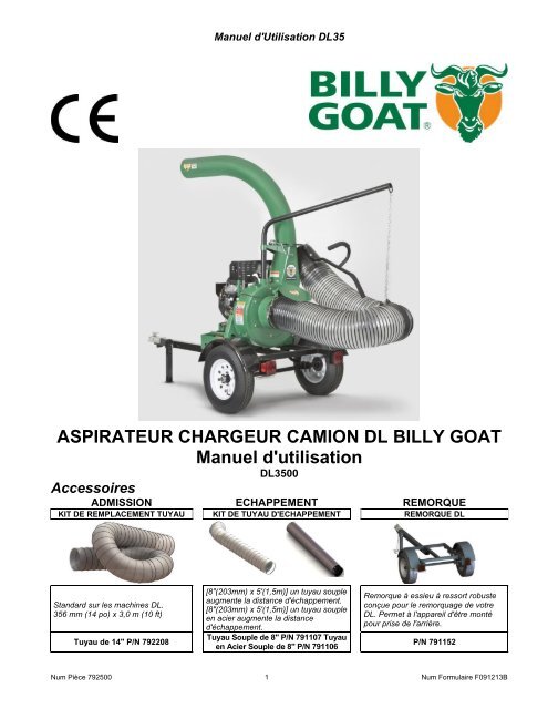 ASPIRATEUR CHARGEUR CAMION DL BILLY GOAT Manuel d'utilisation