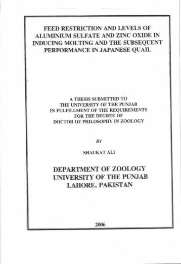 department of zoology i]ntversity of tiie punjab - Higher Education ...