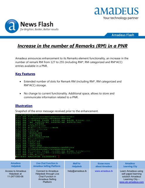 Increase in the number of Remarks (RM) in a PNR