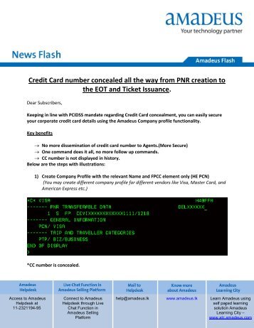 Credit Card number concealed all the way from PNR ... - Amadeus.lk