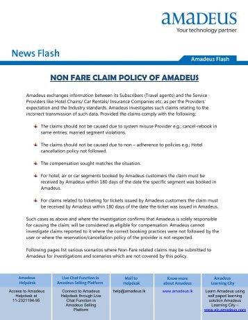 NON FARE CLAIM POLICY OF AMADEUS