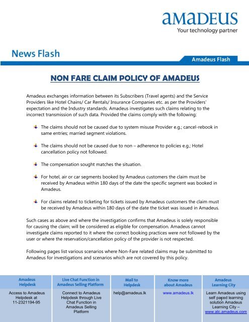 Non Fare Claim Policy Of Amadeus