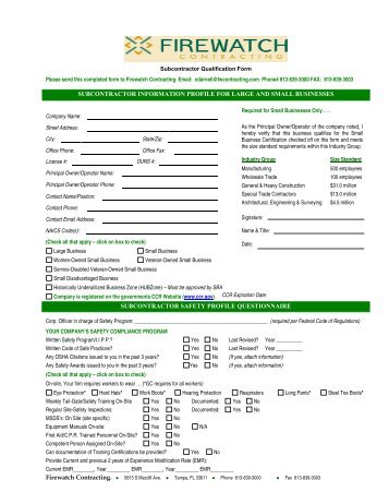 Subcontractor Qualification Form - Firewatch Contracting